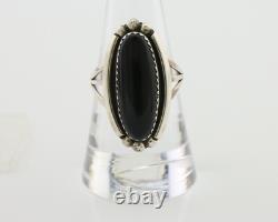Bague faite à la main Navajo en argent 925 avec onyx noir, artiste amérindien des années 80