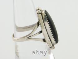 Bague faite à la main Navajo en argent 925 avec onyx noir, artiste amérindien des années 80