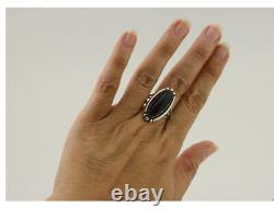 Bague faite à la main Navajo en argent 925 avec onyx noir, artiste amérindien des années 80