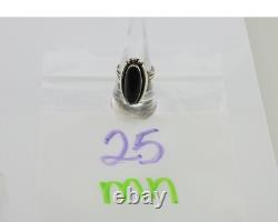 Bague faite à la main Navajo en argent 925 avec onyx noir, artiste amérindien des années 80