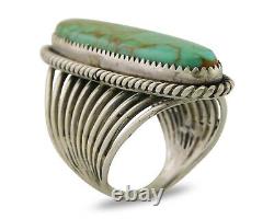 Bague faite à la main Navajo en argent sterling 925 avec turquoise naturelle, artiste autochtone, années 80.