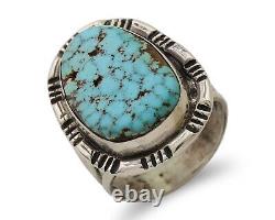 Bague faite à la main en argent 925 avec turquoise en toile d'araignée, artiste amérindien Navajo C. années 80