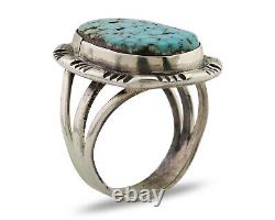 Bague faite à la main en argent 925 avec turquoise en toile d'araignée, artiste amérindien Navajo C. années 80