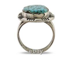 Bague faite à la main en argent 925 avec turquoise en toile d'araignée, artiste amérindien Navajo C. années 80