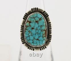 Bague faite à la main en argent 925 avec turquoise en toile d'araignée, artiste amérindien Navajo C. années 80