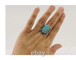 Bague faite à la main en argent 925 avec turquoise en toile d'araignée, artiste amérindien Navajo C. années 80