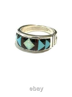 Bague multicolore en argent sterling faite à la main par les Amérindiens Navajos, taille 12,5.