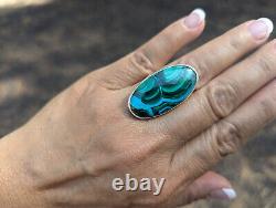 Bague ovale en malachite chrysocolle Navajo en argent sterling, amérindienne, taille 6,75 US