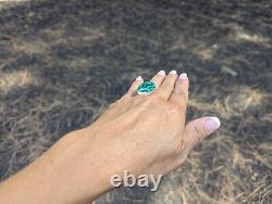 Bague ovale en malachite chrysocolle Navajo en argent sterling, amérindienne, taille 6,75 US