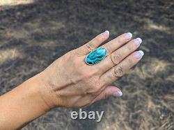 Bague ovale en malachite chrysocolle Navajo en argent sterling, amérindienne, taille 6,75 US