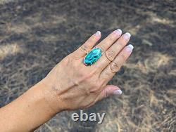 Bague ovale en malachite chrysocolle Navajo en argent sterling, amérindienne, taille 6,75 US