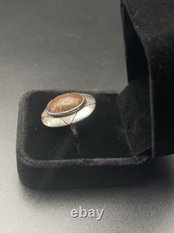 Bague ovale large en argent sterling Navajo amérindien VTG en agate brune 5 3/4