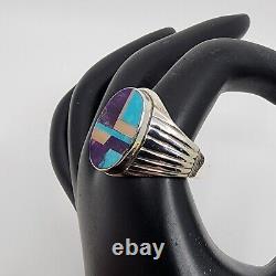 Bague pour homme en argent sterling incrustée de plusieurs pierres incrustées de Navajo Taille 11,5 Native American NOS