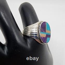 Bague pour homme en argent sterling incrustée de plusieurs pierres incrustées de Navajo Taille 11,5 Native American NOS