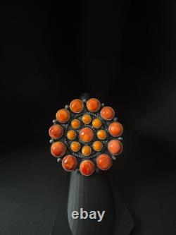 Bague réglable en cluster d'huître épineuse Navajo Amérindien signée Devin Brown