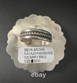 Bague réglable en cluster d'huître épineuse Navajo Amérindien signée Devin Brown