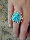 Bague Soleil Amérindienne En Argent Sterling Et Turquoise Bleue Taille 10.25-10.5 Signée Gm