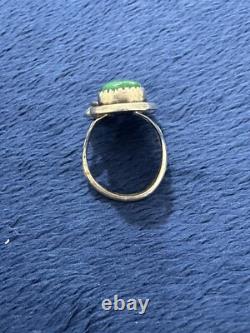 Bague vintage artisanale amérindienne Navajo en turquoise et corail rouge, taille 6.75