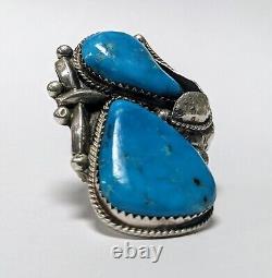 Belle bague en argent sterling avec 2 pierres de turquoise Navajo taille 6,5