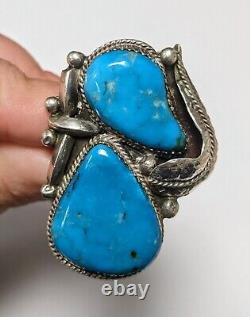 Belle bague en argent sterling avec 2 pierres de turquoise Navajo taille 6,5