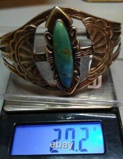 Big Navajo Fred Harvey Era Sterling Silver And Turquoise Cuff Bracelet 27.2 Gr