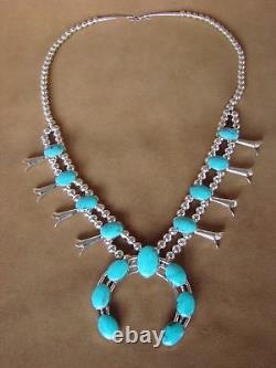Bijoux Amérindiens Argent Sterling Turquoise Squash Collier Blossom