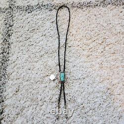 Bijoux amérindiens Navajo en argent sterling avec cravate Bolo en turquoise estampillée Ron G