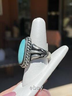 Bleu Kingman Turquoise Silver Sterling Ring, Navajo, Sz 9.5, Signé'b. Plaquero