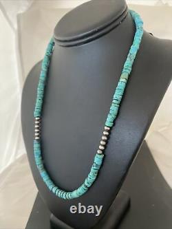 Bleu Naturel Turquoise Heishi Sterling Silver Collier Navajo Pearls 7mm 1200