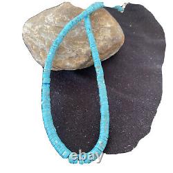 Bleu Turquoise Heishi Sterling Silver Collier Navajo Pearls Stab Diplômé 1184