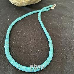 Bleu Turquoise Heishi Sterling Silver Collier Navajo Pearls Stab Diplômé 1184