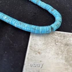 Bleu Turquoise Heishi Sterling Silver Collier Navajo Pearls Stab Diplômé 1850