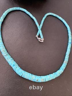 Bleu Turquoise Heishi Sterling Silver Collier Navajo Pearls Stab Diplômé 1850