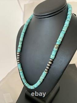 Bleu Turquoise Heishi Sterling Silver Collier Navajo Perles Stab 8mm 20 970
