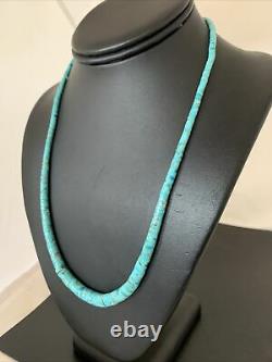 Blue Turquoise Heishi Collier Argent Sterling Navajo Pearls Stab Gradué01850