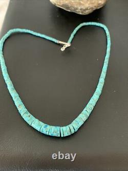 Blue Turquoise Heishi Collier Argent Sterling Navajo Pearls Stab Gradué01850