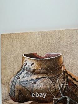 Bobby Johnson Amérindien Navajo Peinture de Sable Signée du Pot Brisé