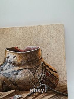 Bobby Johnson Amérindien Navajo Peinture de Sable Signée du Pot Brisé
