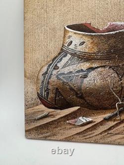 Bobby Johnson Amérindien Navajo Peinture de Sable Signée du Pot Brisé