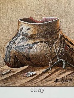 Bobby Johnson Amérindien Navajo Peinture de Sable Signée du Pot Brisé