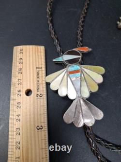 Bolo tie en argent sterling Navajo Bennett Thunderbird amérindien multi-gemme