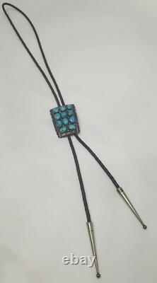 Bolo vintage signé Navajo en argent sterling (S) avec 11 pierres de turquoise