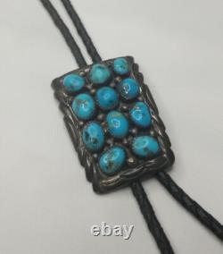 Bolo vintage signé Navajo en argent sterling (S) avec 11 pierres de turquoise