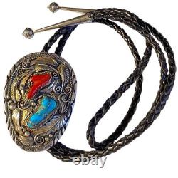 Bolotie en argent sterling avec turquoise Morenci et corail Navajo de Justin Morris