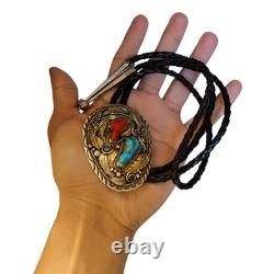 Bolotie en argent sterling avec turquoise Morenci et corail Navajo de Justin Morris