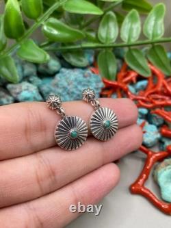 Boucle d’oreille en argent sterling turquoise amérindienne Navajo