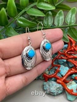Boucle d’oreille en argent sterling turquoise amérindienne Navajo