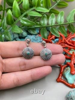 Boucle d’oreille en argent sterling turquoise amérindienne Navajo