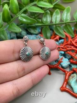Boucle d’oreille en argent sterling turquoise amérindienne Navajo