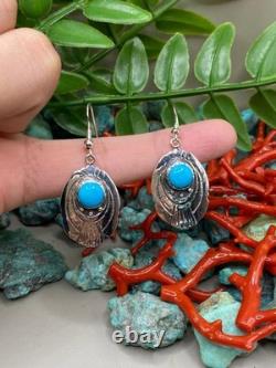 Boucle d’oreille en argent sterling turquoise amérindienne Navajo